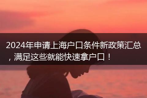 2024年申请上海户口条件新政策汇总，满足这些就能快速拿户口！