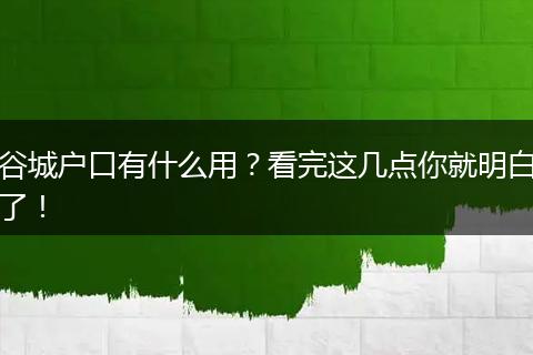 谷城户口有什么用？看完这几点你就明白了！