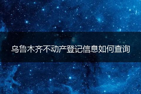 乌鲁木齐不动产登记信息如何查询