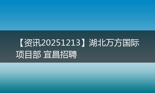 【资讯20251213】湖北万方国际项目部 宜昌招聘