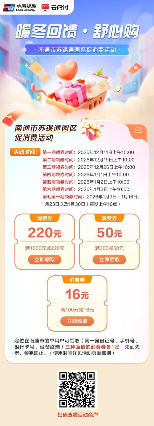【资讯20251216】2025南通市苏锡通园区政府消费券发放额度