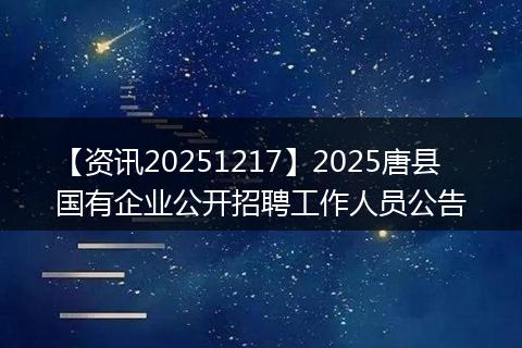 【资讯20251217】2025唐县国有企业公开招聘工作人员公告