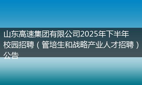 山东高速集团有限公司2025年下半年校园招聘（管培生和战略产业人才招聘）公告
