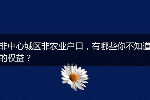非中心城区非农业户口，有哪些你不知道的权益？