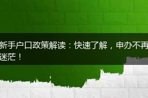 新手户口政策解读：快速了解，申办不再迷茫！