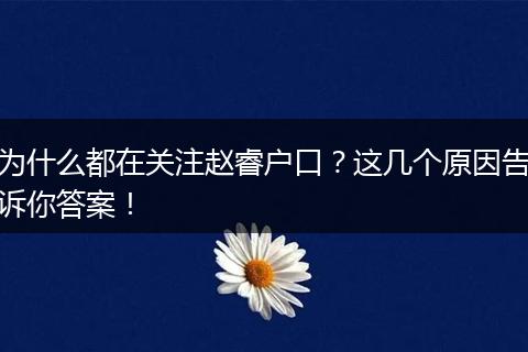 为什么都在关注赵睿户口？这几个原因告诉你答案！