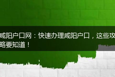 咸阳户口网：快速办理咸阳户口，这些攻略要知道！