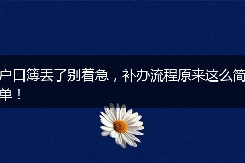 户口簿丢了别着急，补办流程原来这么简单！