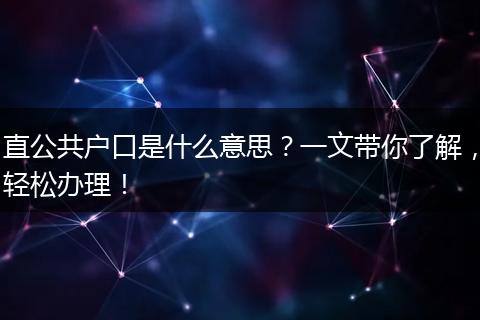 直公共户口是什么意思？一文带你了解，轻松办理！