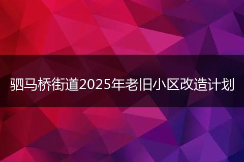 驷马桥街道2025年老旧小区改造计划