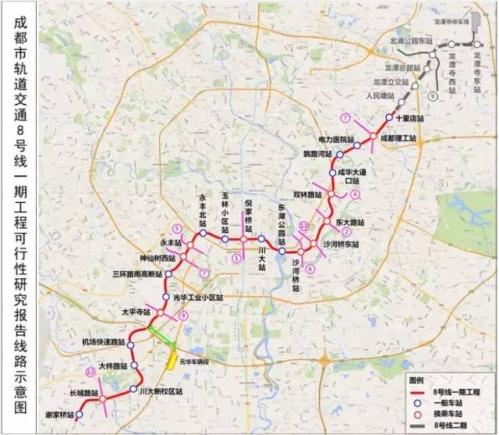 成都地铁8号线一期站点线路图