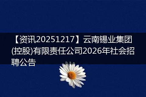 【资讯20251217】云南锡业集团(控股)有限责任公司2026年社会招聘公告
