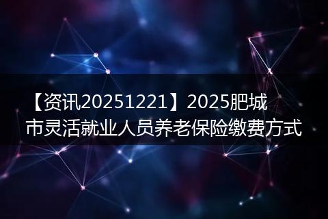 【资讯20251221】2025肥城市灵活就业人员养老保险缴费方式