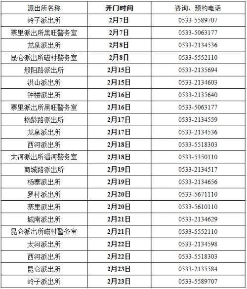 2026春节期间淄博户政窗口办公时间