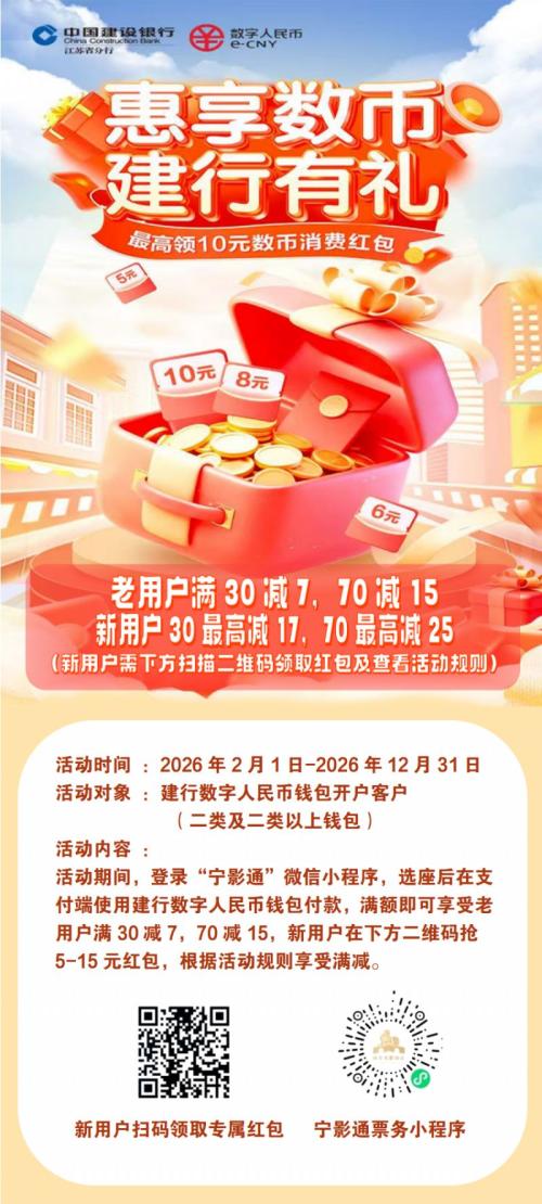 2026南京建行数币观影消费券领取时间+领取入口+活动规则