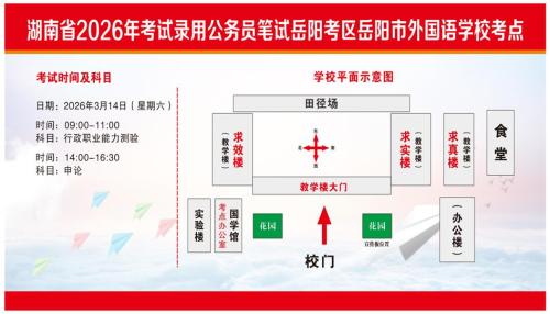 岳阳2026省考笔试考点平面图及考场分布图