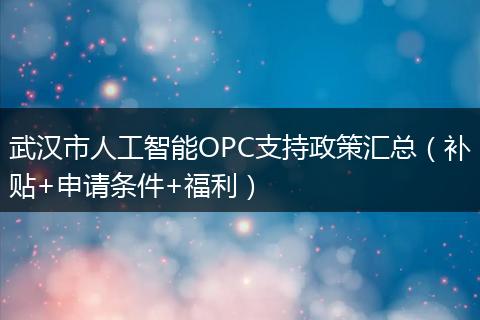 武汉市人工智能OPC支持政策汇总(补贴+申请条件+福利)