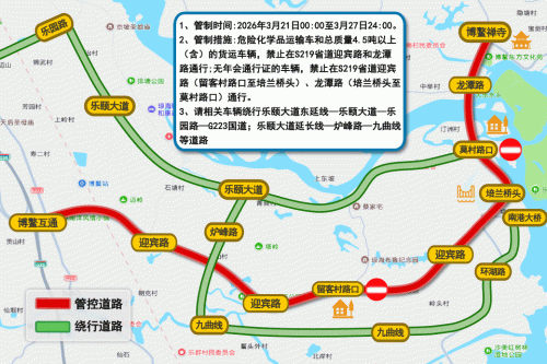 2026年3月21日至27日海南琼海等地部分道路分时交通管制