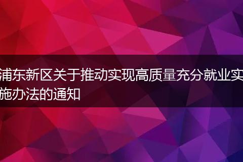 浦东新区关于推动实现高质量充分就业实施办法的通知