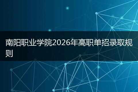 南阳职业学院2026年高职单招录取规则