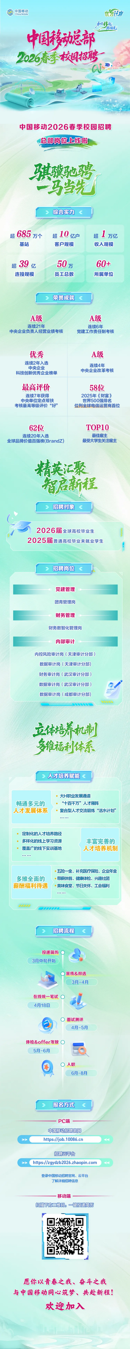 中国移动总部2026年春季校园招聘公告